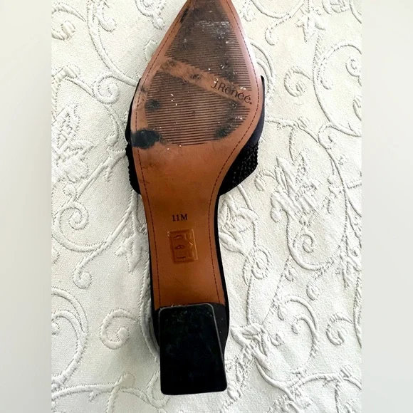 Sleek, Elegant Black Women's Slip On Mules, Low Heels with Bow & Embellishments - Picture 4 of 4